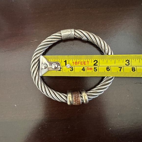 ALS Italy Sterling Silver & 18K Gold Cable Bangle Hinged Bracelet - Picture 13 of 14